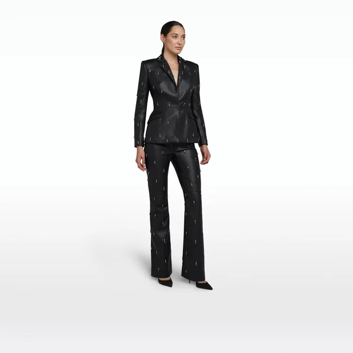 Safiyaa Emma Black Vegan Leather Embroidered Jacket Women Jackets and Coats