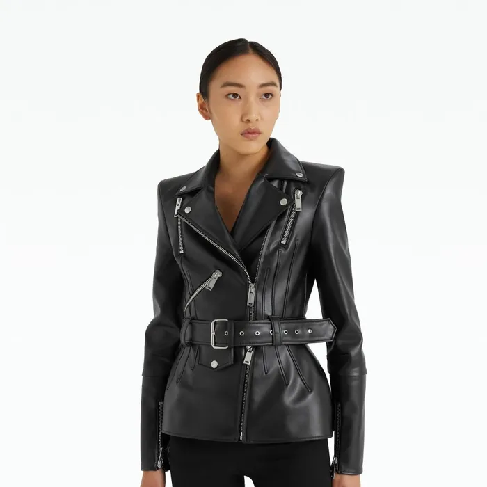 Safiyaa Euphemie Black Vegan Leather Jacket Women Jackets and Coats