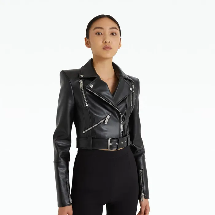 Safiyaa Euphemie Black Vegan Leather Jacket Women Jackets and Coats