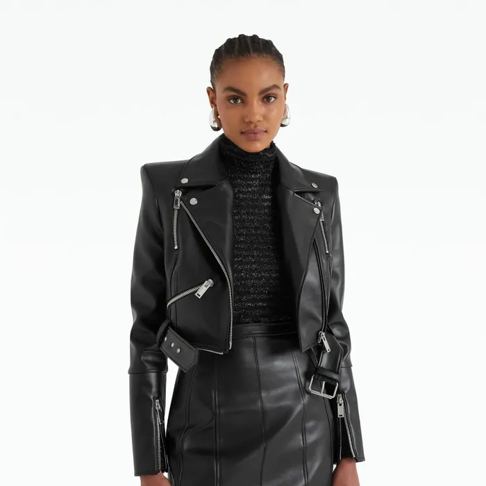 Safiyaa Euphemie Black Vegan Leather Jacket Women Jackets and Coats