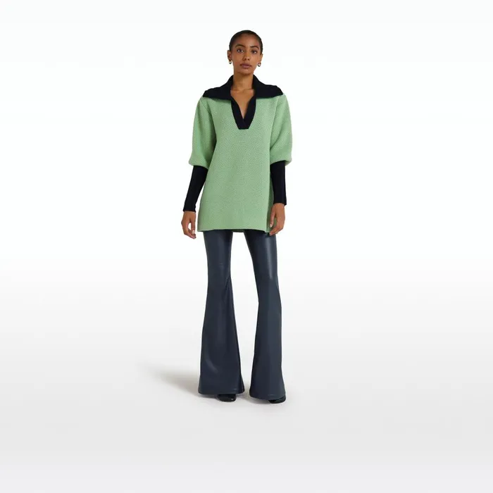 Safiyaa Leonie Sage and Navy Knit Women Tops
