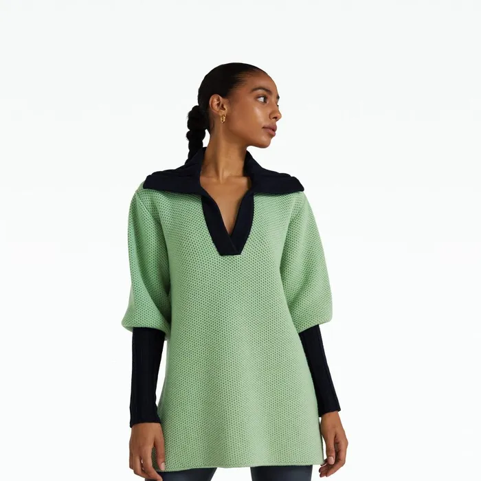 Safiyaa Leonie Sage and Navy Knit Women Tops