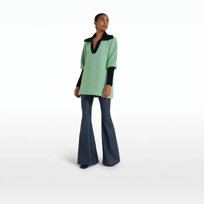 Safiyaa Leonie Sage and Navy Knit Women Tops