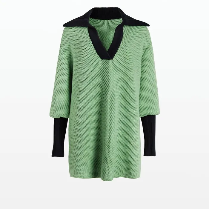Safiyaa Leonie Sage and Navy Knit Women Tops