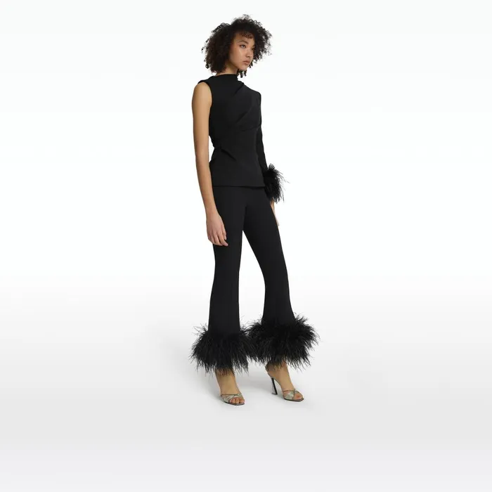 Safiyaa Mari Black FeatherTrimmed Trousers Women Trousers