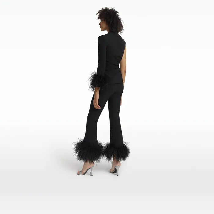 Safiyaa Mari Black FeatherTrimmed Trousers Women Trousers