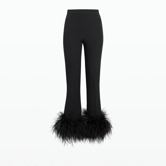 Safiyaa Mari Black FeatherTrimmed Trousers Women Trousers