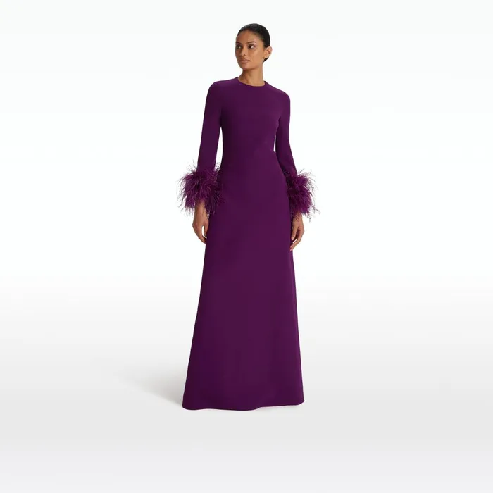 Safiyaa Renalla Currant FeatherTrimmed Long Dress Women Dresses