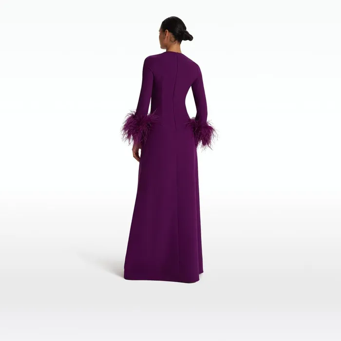 Safiyaa Renalla Currant FeatherTrimmed Long Dress Women Dresses