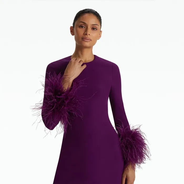 Safiyaa Renalla Currant FeatherTrimmed Long Dress Women Dresses