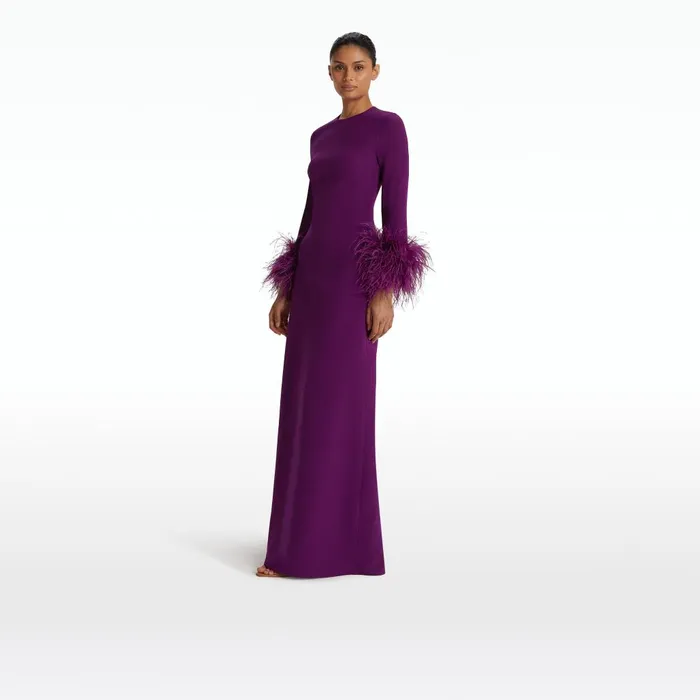 Safiyaa Renalla Currant FeatherTrimmed Long Dress Women Dresses