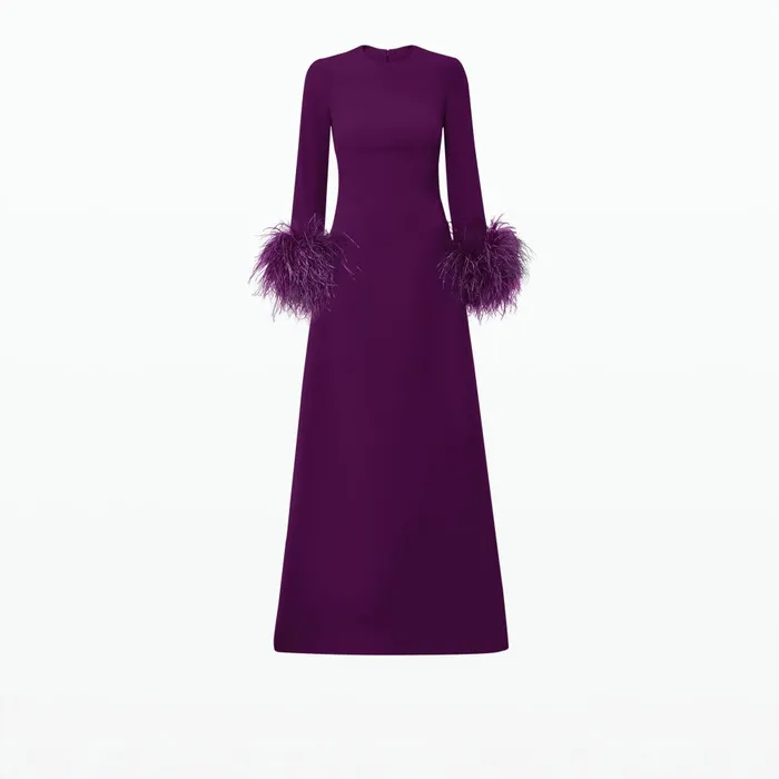 Safiyaa Renalla Currant FeatherTrimmed Long Dress Women Dresses
