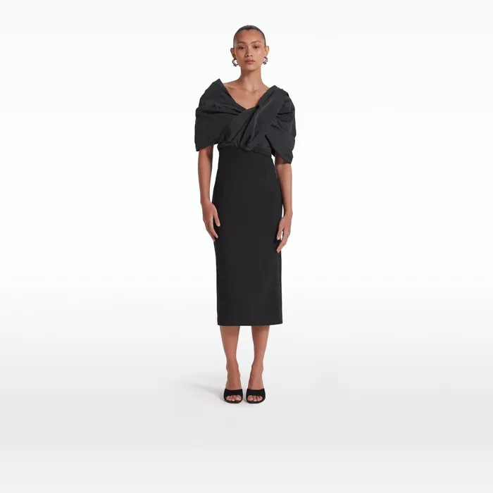 Safiyaa Roma Black Midi Dress Women Dresses