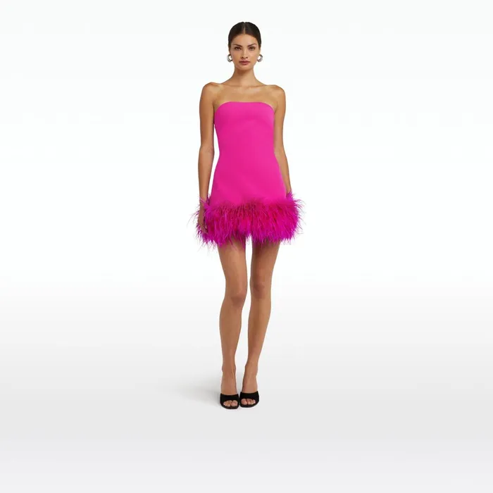 Safiyaa Rowan Wild Strawberry FeatherTrimmed Short Dress Women Dresses