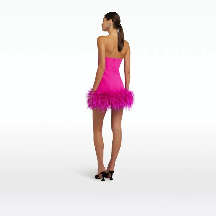 Safiyaa Rowan Wild Strawberry FeatherTrimmed Short Dress Women Dresses