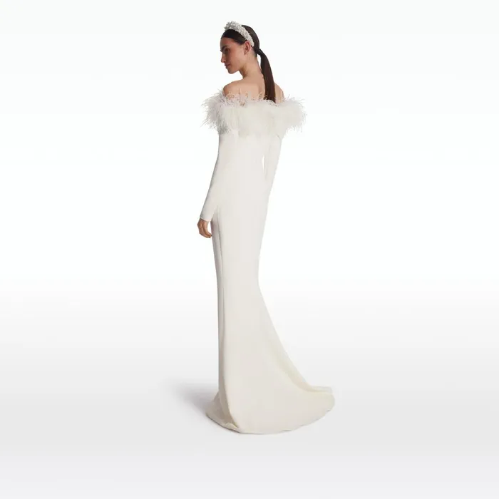 Safiyaa Starlana Ivory FeatherTrimmed Long Dress Women Dresses