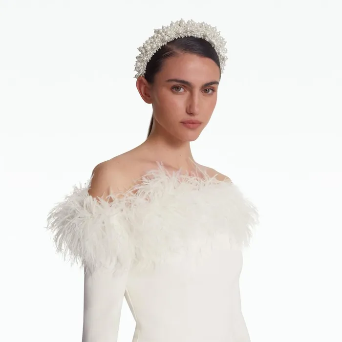 Safiyaa Starlana Ivory FeatherTrimmed Long Dress Women Dresses