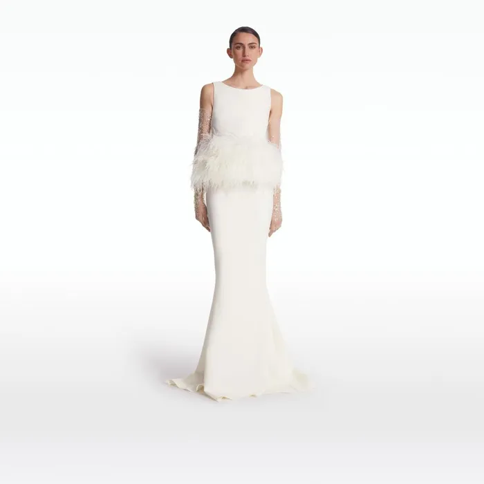 Safiyaa Tessa Ivory FeatherTrimmed Top Women Tops