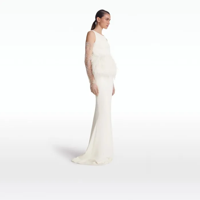 Safiyaa Tessa Ivory FeatherTrimmed Top Women Tops