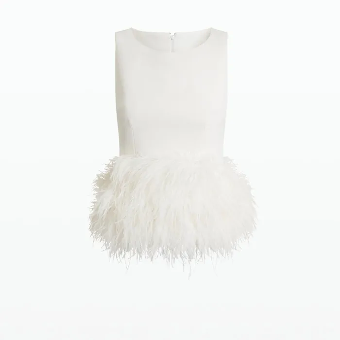 Safiyaa Tessa Ivory FeatherTrimmed Top Women Tops