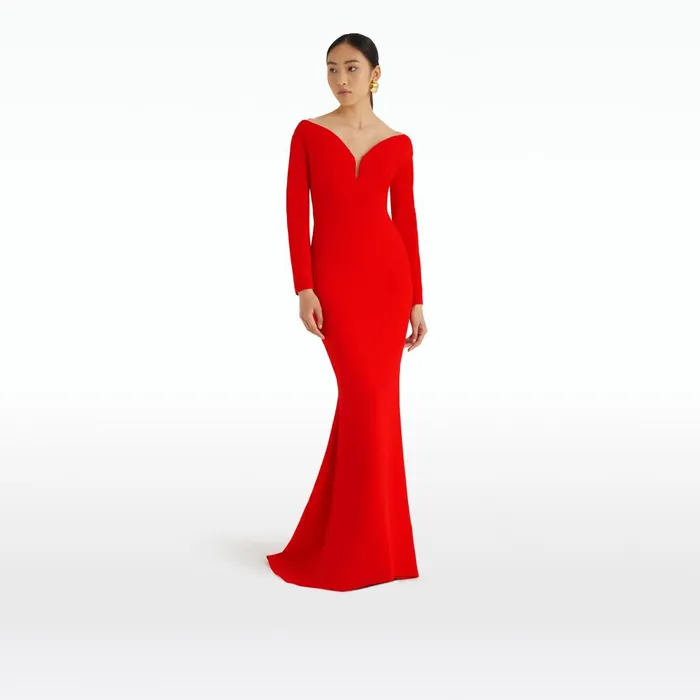 Safiyaa Wilson Cherry Red Long Dress Women Dresses