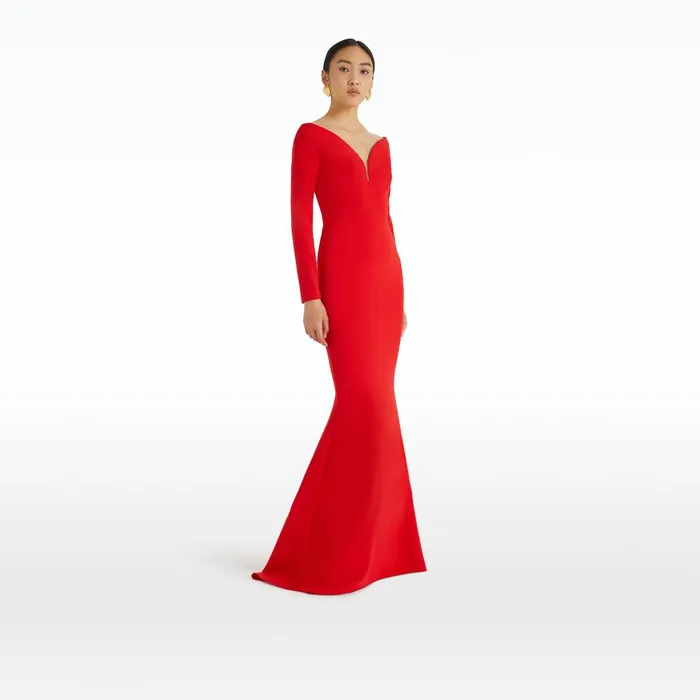Safiyaa Wilson Cherry Red Long Dress Women Dresses