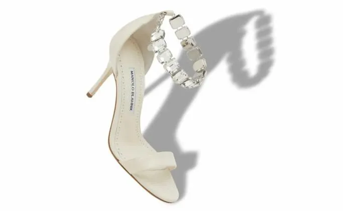 Sandals Women Manolo Blahnik PARHIMACream Moire Jewel Strap Sandals