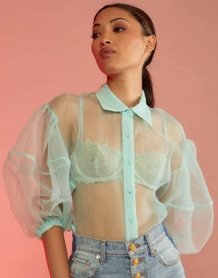 Sheer Bliss Blouse 8211 Mint Women Cynthia Rowley Tops