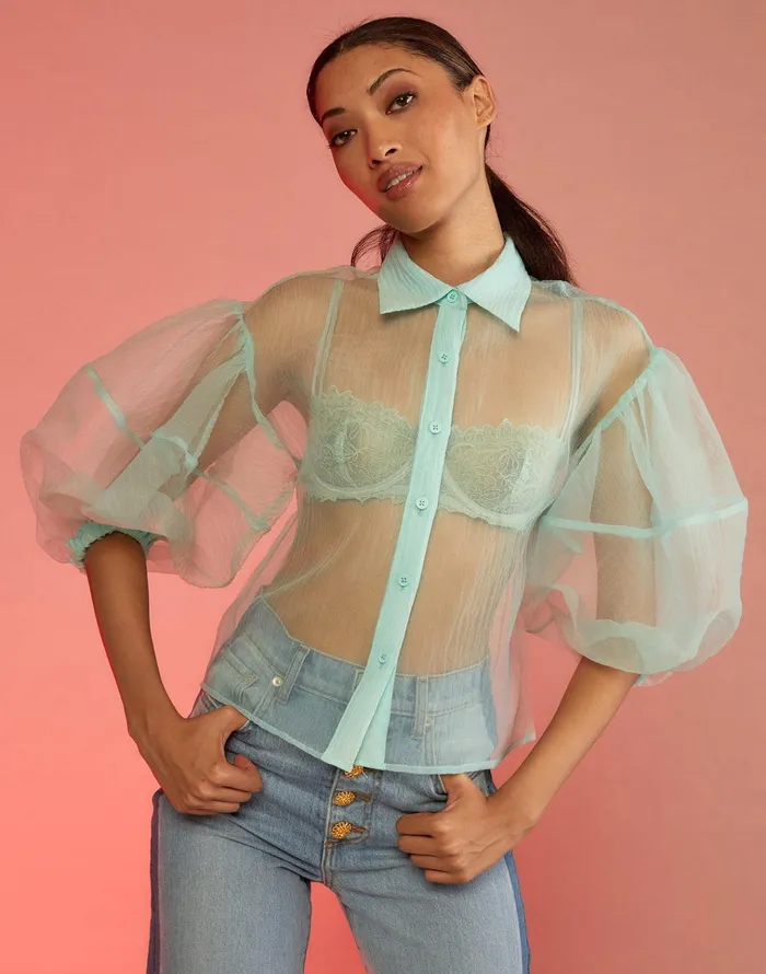 Sheer Bliss Blouse 8211 Mint Women Cynthia Rowley Tops
