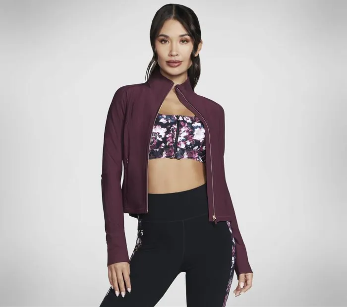 Skechers GO FLEX Rib Jacket Burgundy Pink Women Tops