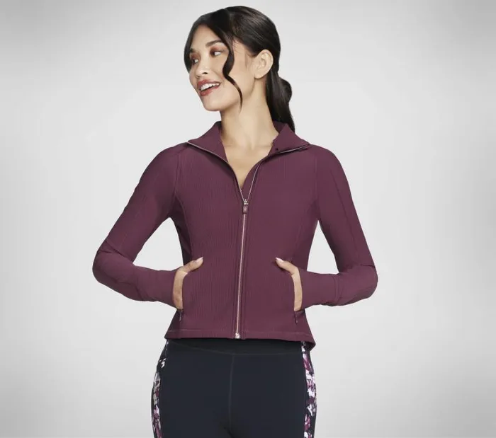 Skechers GO FLEX Rib Jacket Burgundy Pink Women Tops Skechers GO FLEX Rib Jacket Burgundy Pink Women Tops