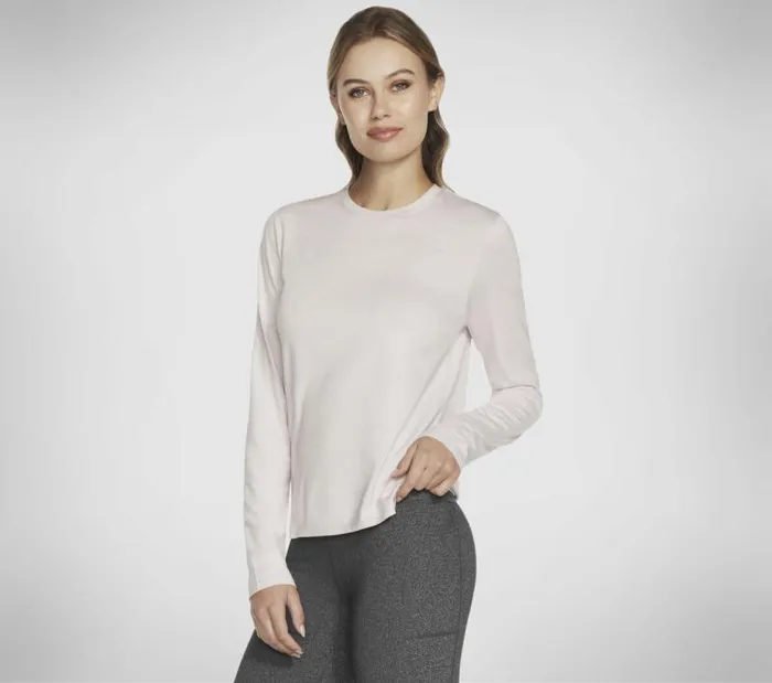 Skechers Shimmer Stripe Long Sleeve Lavender Pink Women Tops
