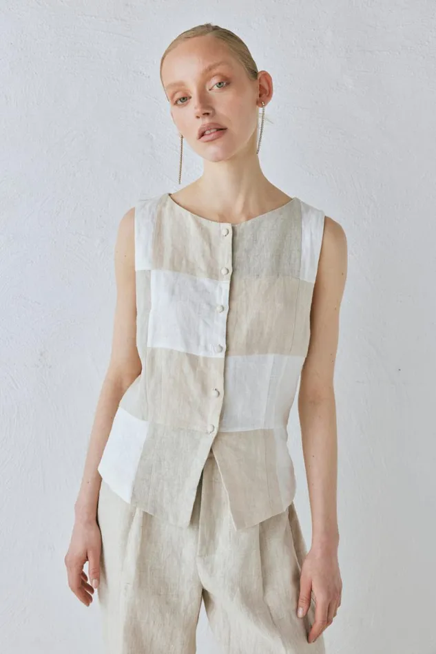 Sleeveless Women VRG GRL Rare Linen Vest Natural