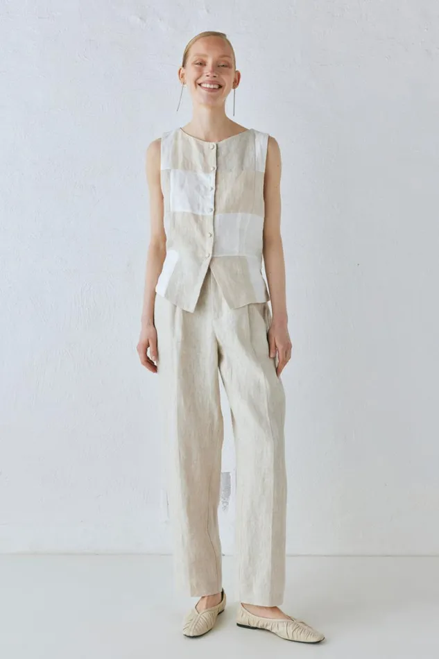Sleeveless Women VRG GRL Rare Linen Vest Natural Sleeveless Women VRG GRL Rare Linen Vest Natural