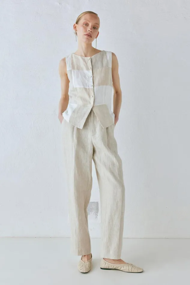 Sleeveless Women VRG GRL Rare Linen Vest Natural Sleeveless Women VRG GRL Rare Linen Vest Natural