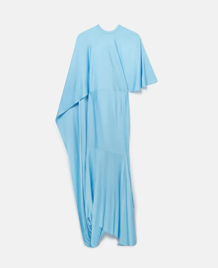 Stella McCartney Asymmetric Cape Sleeve Dress Aqua Blue Women Dresses