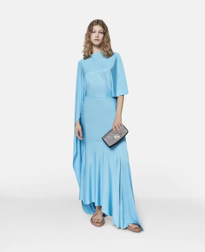 Stella McCartney Asymmetric Cape Sleeve Dress Aqua Blue Women Dresses