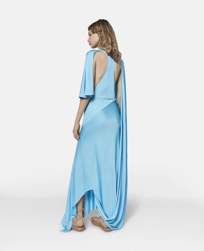 Stella McCartney Asymmetric Cape Sleeve Dress Aqua Blue Women Dresses