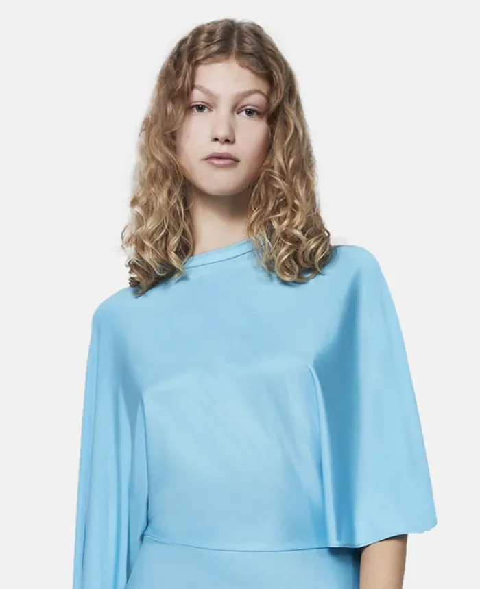 Stella McCartney Asymmetric Cape Sleeve Dress Aqua Blue Women Dresses