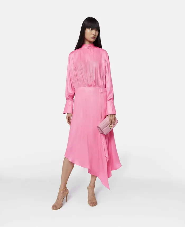 Stella McCartney Asymmetric Hem High Neck Dress Glow Pink Women Dresses