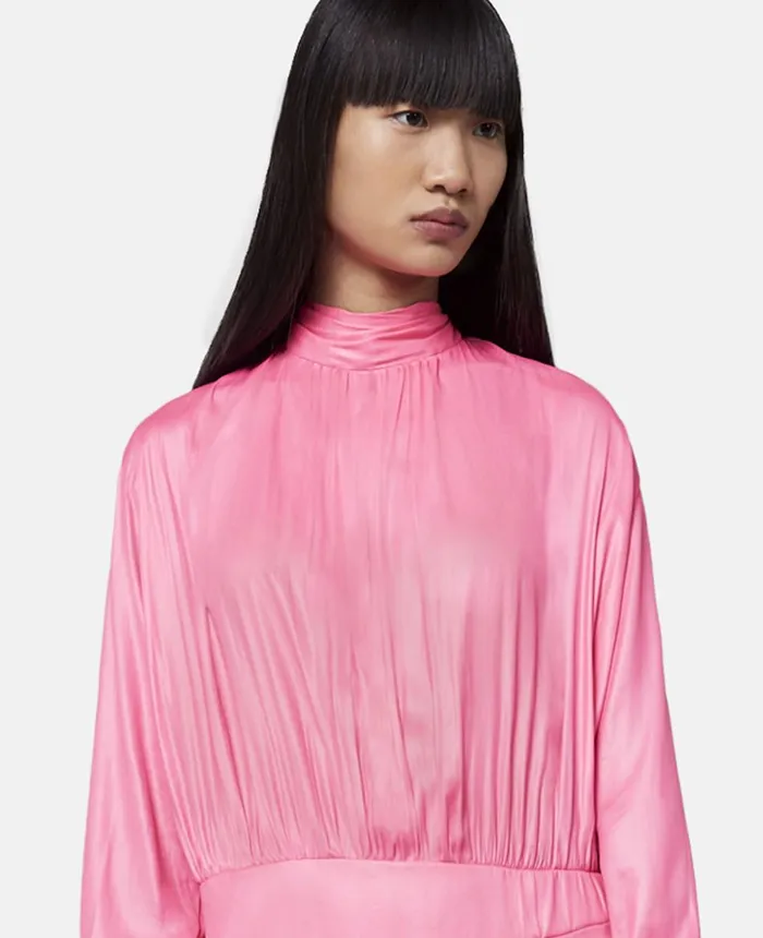 Stella McCartney Asymmetric Hem High Neck Dress Glow Pink Women Dresses