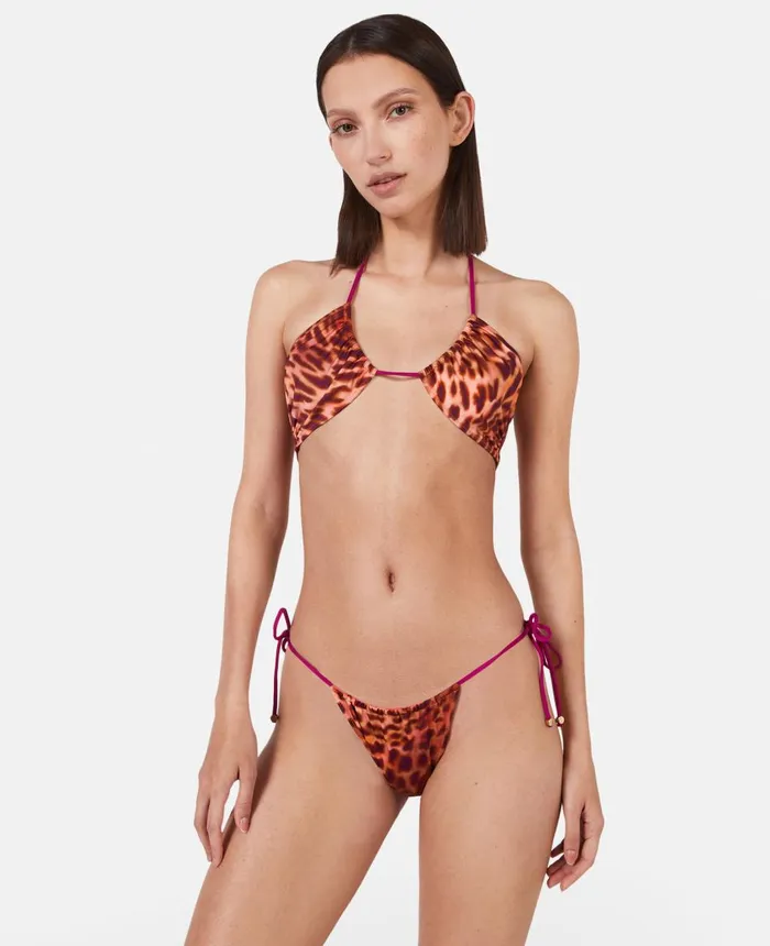 Stella McCartney Blurred Cheetah Print SideTie Bikini Briefs Pink Women Swimwear Stella McCartney Blurred Cheetah Print SideTie Bikini Briefs Pink Women Swimwear