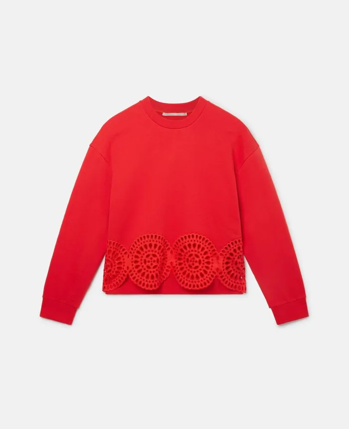 Stella McCartney Broderie Anglaise Jersey Sweatshirt Bright Red Women Sweatshirts And TShirts Stella McCartney Broderie Anglaise Jersey Sweatshirt Bright Red Women Sweatshirts And TShirts