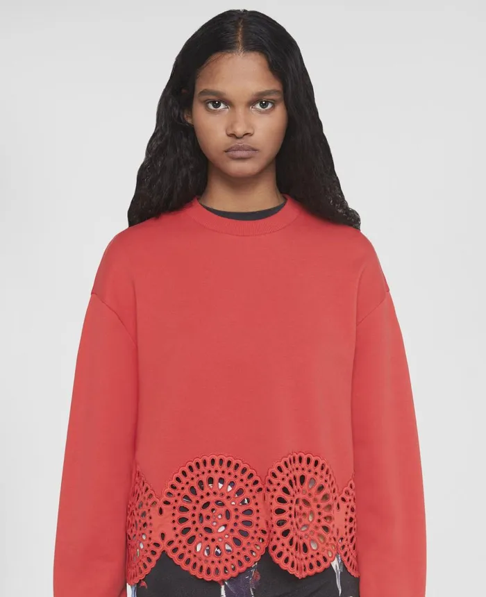 Stella McCartney Broderie Anglaise Jersey Sweatshirt Bright Red Women Sweatshirts And TShirts Stella McCartney Broderie Anglaise Jersey Sweatshirt Bright Red Women Sweatshirts And TShirts