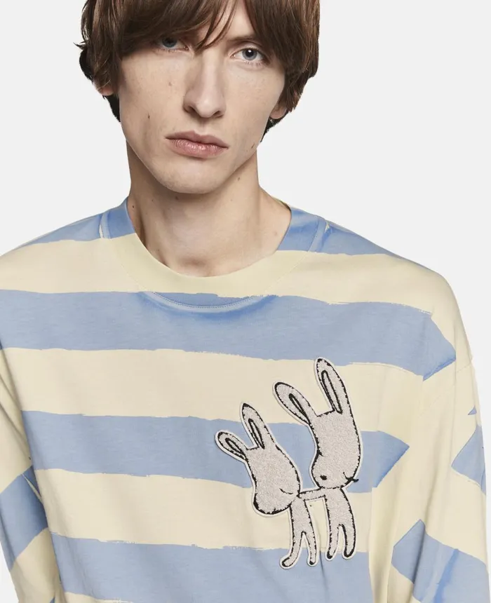 Stella McCartney Bunny Embroidery Breton TShirt Creampale Blue WomenMen TShirts Stella McCartney Bunny Embroidery Breton TShirt Creampale Blue WomenMen TShirts