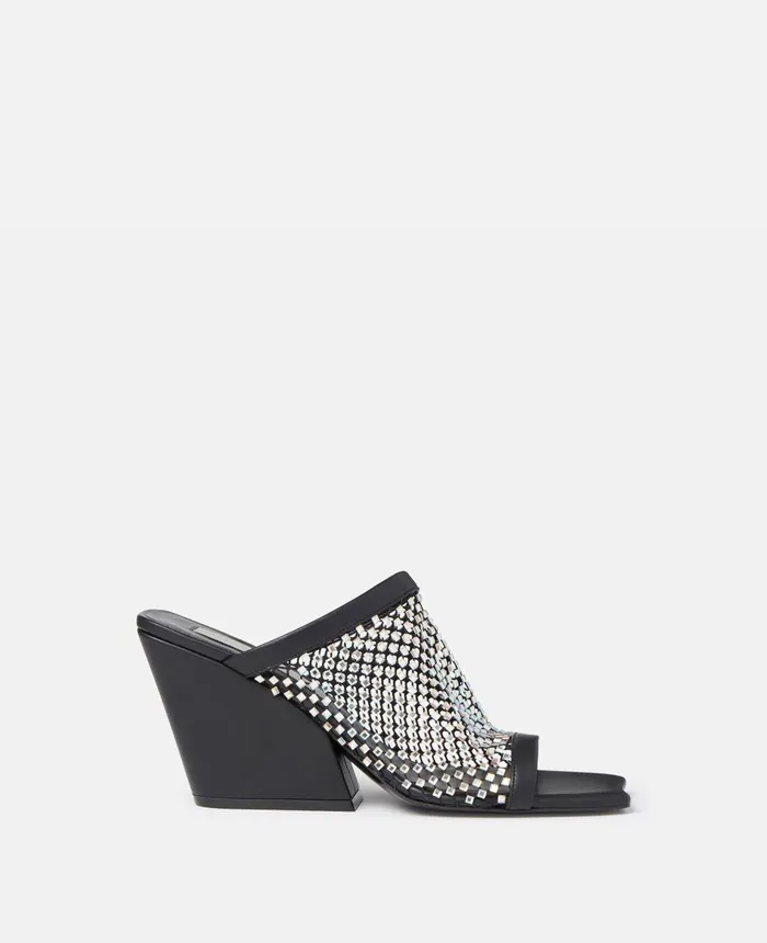 Stella McCartney Crystal Mesh Mules Black Women Heels