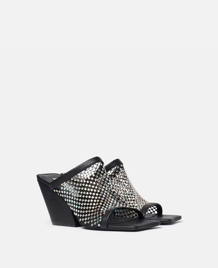 Stella McCartney Crystal Mesh Mules Black Women Heels