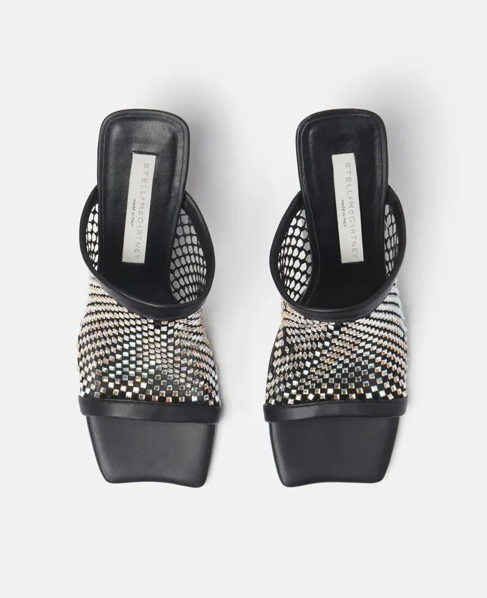 Stella McCartney Crystal Mesh Mules Black Women Heels