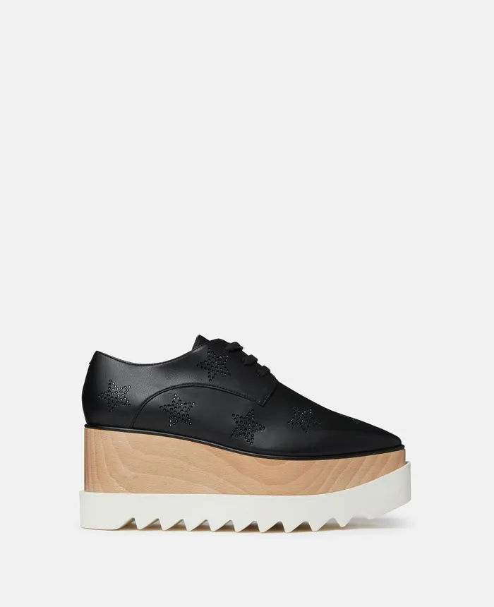 Stella McCartney Elyse Crystal Star Platform Shoes Black Women Wedges