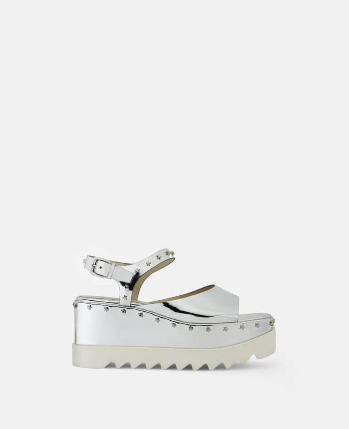 Stella McCartney Elyse Star Stud Mirrored Platform Sandals Silver Women Wedges Stella McCartney Elyse Star Stud Mirrored Platform Sandals Silver Women Wedges